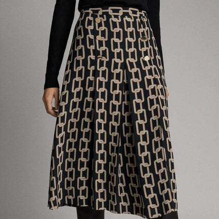 Spain Spot Print High Waist Skirt For Everyday Wear - navy long A-line spot print skirt styled with tucked top and sneakers for casual city looks