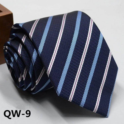 Business Dress Tie For Men Striped Polyester 8cm Width navy blue woven stripe tie with jacquard texture for office and formal wear