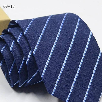 Business Dress Tie For Men Striped Polyester 8cm Width - navy blue woven stripe jacquard tie for office and formal wear