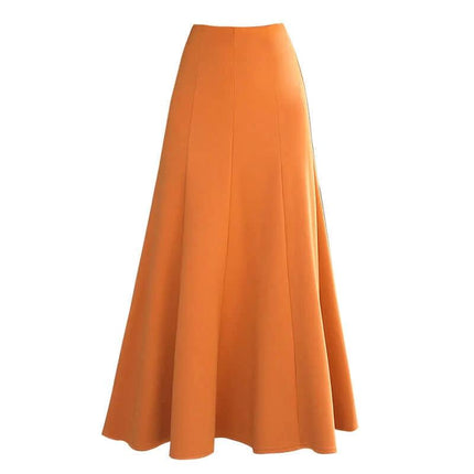 A Line Skirt Black Cotton Blend For Everyday Casual Wear - orange long A-line skirt with front zipper, mid-weight drape for commuting and weekend errands