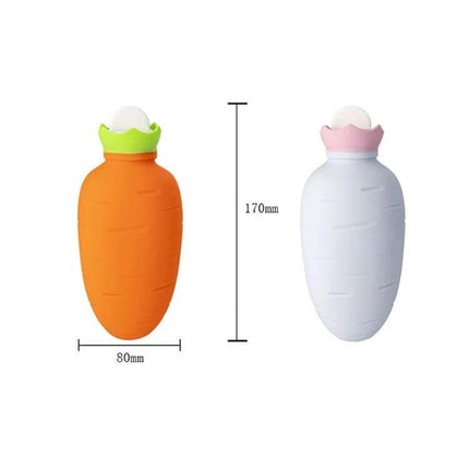 Orange Carrot-Shaped Silicone Water Bag Hand Warmer, 330ml carrot-shaped silicone warmer for hot or cold use, portable winter hand warmer
