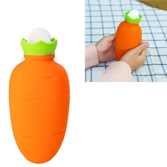 Orange Carrot-Shaped Silicone Water Bag Hand Warmer - 330ml portable carrot-shaped hot water hand warmer and cold compress