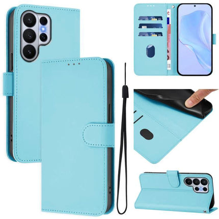 Essential Leather Phone Case With Card Slots For Daily Use - light blue PU leather wallet case with 3 card slots, cash pocket, kickstand and wrist strap