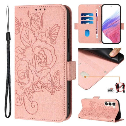 Leather Phone Case With Card Storage For Daily Errands - pink floral PU leather wallet case with three card slots, RFID protection, wrist strap