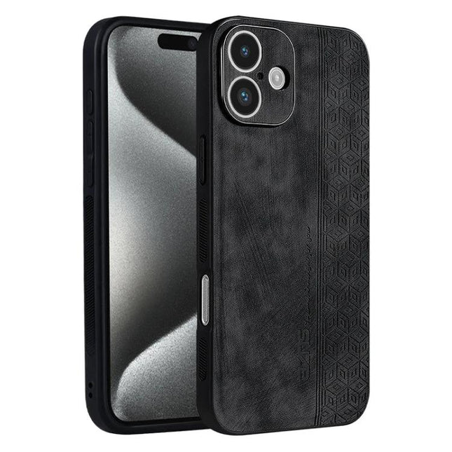 AZNS Phone Case For Everyday iPhone Protection - black leather TPU dual-material slim protective case showing textured back and camera cutout