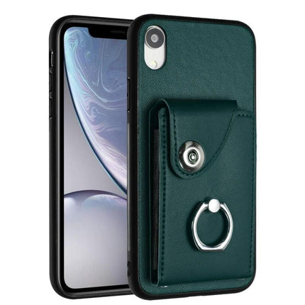 Organ Card Bag Ring Holder Case For iPhone 11 Pro X XS XR XS Max Wallet in green PU leather with ring holder and card slots