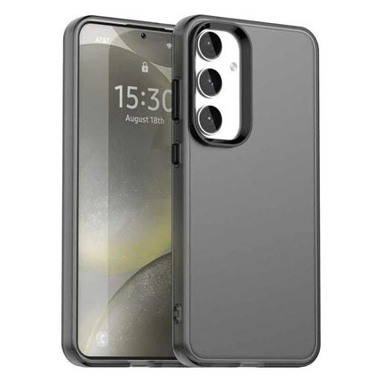 Protective Candy Case for Samsung Galaxy S25 slim hybrid TPU PC PET protective gray phone case showing front and back