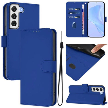 Leather Phone Case With Lanyard For Everyday Carry And Card Cash Storage On The Go - blue PU leather wallet case with card slots and wrist strap