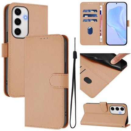 Leather Phone Case With Lanyard For Everyday Use – tan PU leather wallet case with card slots, stand and detachable lanyard