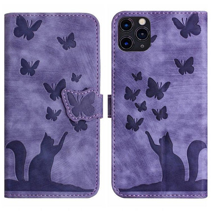 Stylish Flip Leather Phone Case With Card Slots - purple cat and butterfly PU leather wallet case with card slots and camera cutout