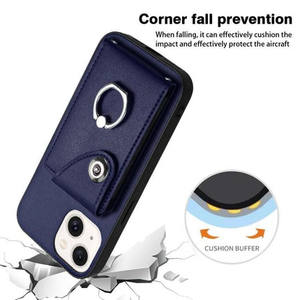 Organ Card Bag Ring Holder Wallet Case For IPhone 15 14 Plus 14 14 Pro navy PU TPU wallet case with ring holder and six card slots