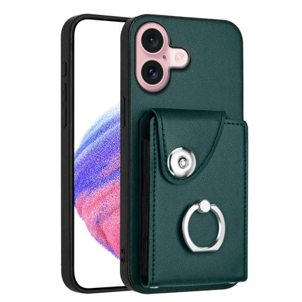 Card Holder Ring Stand Case For IPhone 16 And 15 Pro Max 15 Pro 15 Plus - green PU wallet case with ring stand and six card slots
