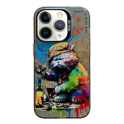 Animal Pattern Phone Case for Everyday Protection - colorful oil-painting cat design on durable TPU PC case, slim everyday protection with port and button access
