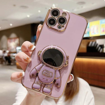 iPhone Case With Astronaut Stand For Hands-Free Video Watching - pink electroplated soft shell with 3D astronaut stand for hands-free viewing