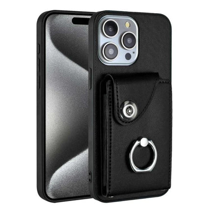 Organ Card Holder Case For iPhone 14 Pro Max 13 Pro Max 13 Pro SE 2022 2020 8 7 black PU TPU wallet case with ring holder and card pocket