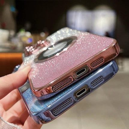 Daily Phone Case for iPhone 12 Everyday Protection - glitter TPU slim rose gold and blue cases showing bottom ports and ring grip