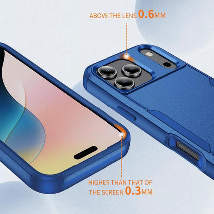 Blue TPU+PC Phone Case for Daily Commutes showing raised 0.6mm camera lip and 0.3mm screen bezel for everyday protection