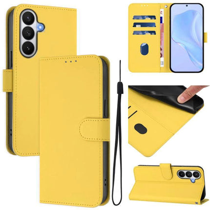 Yellow PU Leather Phone Case With Card Holder For Everyday Use showing wallet slots, magnetic flap, wrist strap and stand feature