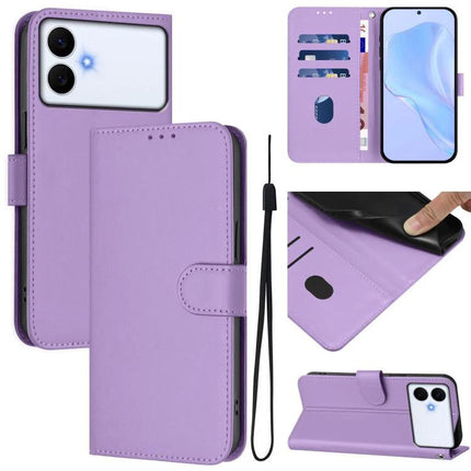 Solid Color Leather Phone Case With Lanyard For Daily Carry And Everyday Use Hands Free purple wallet folio with card slots, TPU shell and detachable lanyard