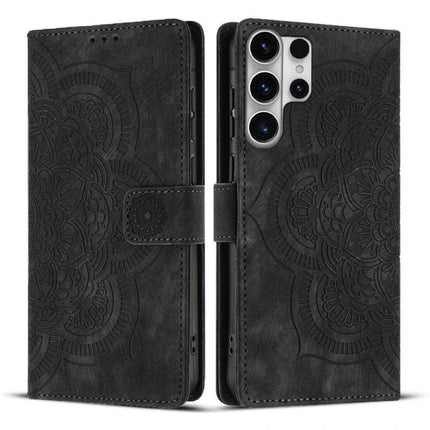 Everyday Leather Phone Case With Card Slots black folio wallet case with embossed mandala design, card slots and cash pocket