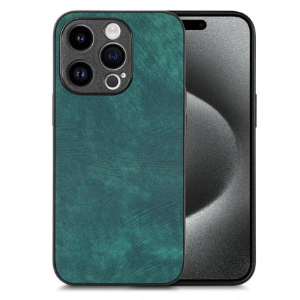 Vintage Leather Phone Case For Everyday Device Protection During Commutes And Daily Use in teal leather with TPU edges and camera cutout