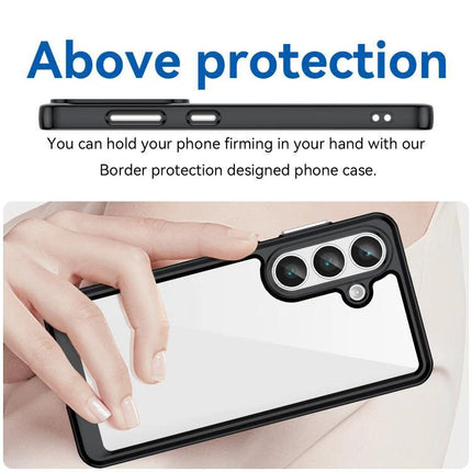 Acrylic Phone Case For Samsung Galaxy Everyday Protection For Daily Life And Handling During Commutes - clear acrylic with black TPU frame showing camera cutouts and hand grip