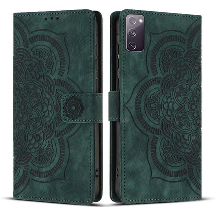 Leather Phone Case With Card Storage For Everyday Use - green PU leather wallet case with embossed floral mandala design and card slots