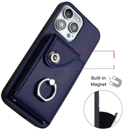 Organ Card Holder Case For iPhone 14 Pro Max 13 Pro Max 13 Pro SE 2022 2020 8 7 - navy PU TPU card wallet with ring holder and magnet