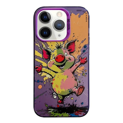 Animal Pattern Phone Case for Everyday Protection — vibrant oil-painting cartoon pig design, durable TPU frame and PC backplate