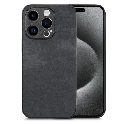 Vintage Leather Phone Case For Everyday Device Protection During Commutes And Daily Use — sleek black leather TPU PC protective phone case