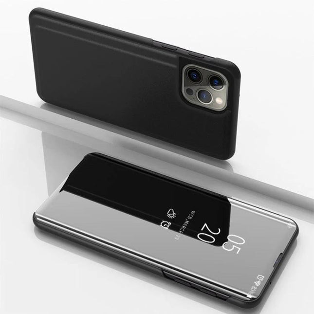 Leather Flip Case for iPhone Everyday Protection for Easy Viewing On Go Daily Use - black genuine leather flip cover with built-in stand for hands-free viewing