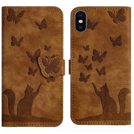 Butterfly Leather Flip Case With Card Slot brown faux leather cat and butterfly embossed wallet phone case with card slot
