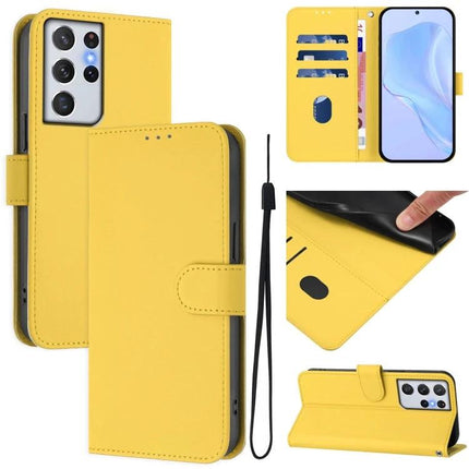 Yellow Leather Phone Case With Lanyard wallet-style PU leather flip cover with card slots and TPU protector