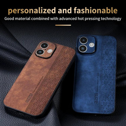 AZNS Phone Case For Everyday iPhone Protection - brown and blue leather TPU dual-material iPhone cases with geometric pattern