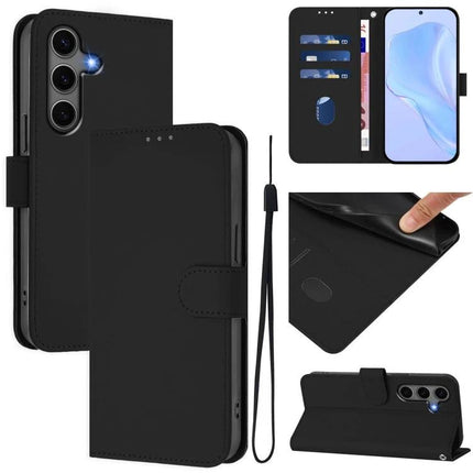 Leather Phone Case With Lanyard For Samsung – black PU leather wallet case with removable lanyard, card slots, TPU interior and magnetic clasp