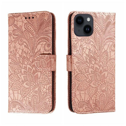 Leather iPhone Case for Everyday Protection - rose gold PU leather folio with embossed floral design, built-in stand and shock-absorbing corners