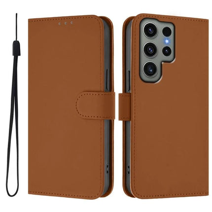 Leather Phone Case With Lanyard For Daily Essentials in brown PU leather wallet style with card slots, cash compartment and detachable hands-free lanyard