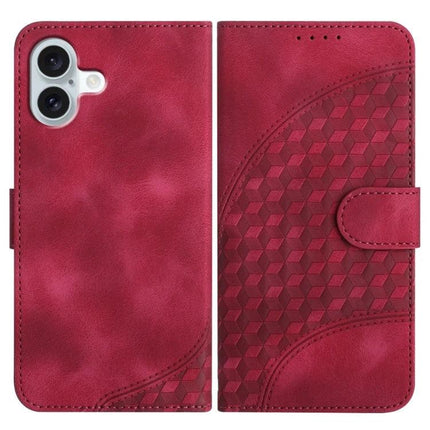 Elephant Head PU Case with Lanyard and Wallet Stand for iPhone 16 Pro Plus 16 in red embossed PU leather with built-in stand and lanyard slot