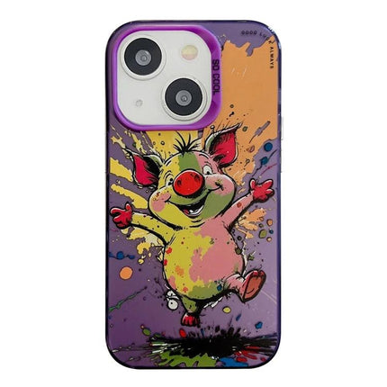 Protective Animal Pattern Phone Case For Daily Use - oil painting-style playful pig design for iPhone 13, slim shock-resistant everyday protection