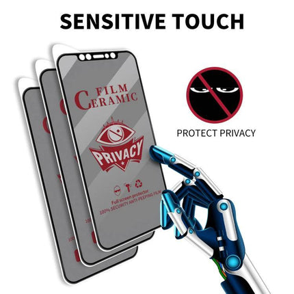 Daily Privacy Film For iPhone Screen Protection On The Go For Everyday Privacy On Public Transport - ultra-thin privacy screen protector showing sensitive touch and robot hand
