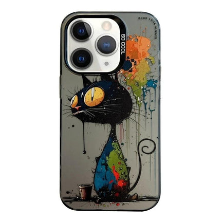 Animal Pattern Phone Case for Everyday Protection - vibrant oil-painting black cat design, TPU frame and PC backplate, slim everyday shock-resistant cover
