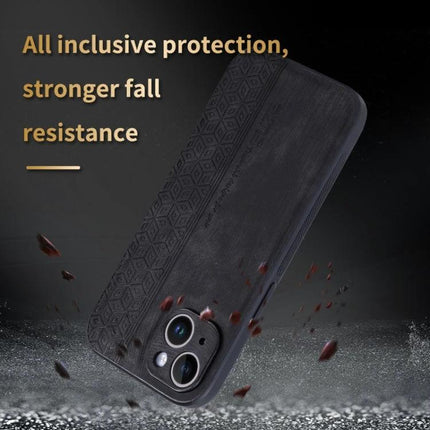 AZNS 3D Embossed Phone Case for Everyday iPhone Protection - black TPU and leather hybrid case showing embossed pattern and camera cutout