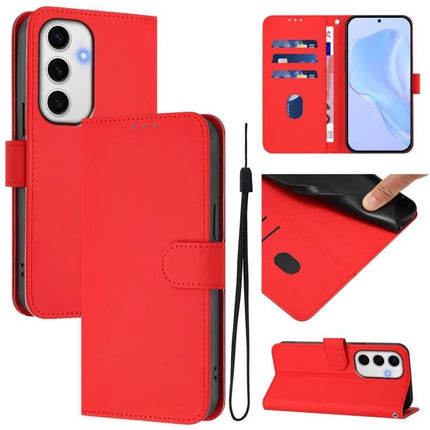 Leather Phone Case With Lanyard For Everyday Use in red wallet style with card slots, built-in stand and removable lanyard