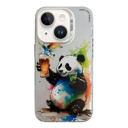 iPhone Case With Animal Pattern For Everyday Protection During Commutes And Daily Use - oil painting panda holding drinks on clear TPU case