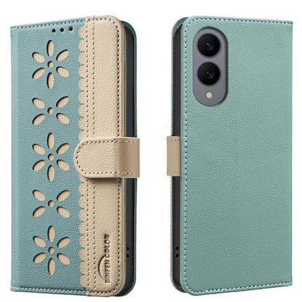 RFID Leather Wallet Case For Samsung Galaxy S26 Ultra 5G With 3 Card Slots - hand-made PU leather floral hollow pattern wallet case with kickstand