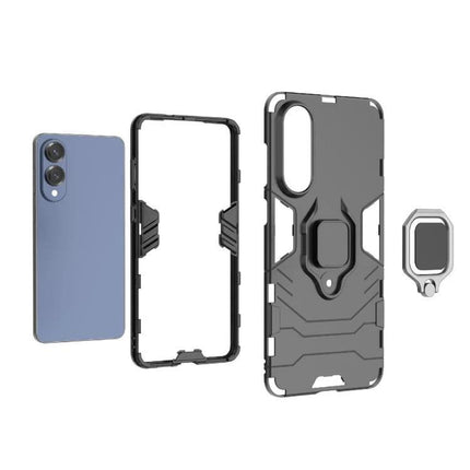 Samsung Protective Case With Snug Fit For Everyday Use showing rugged PC+TPU layered case, inner frame, and detachable ring stand