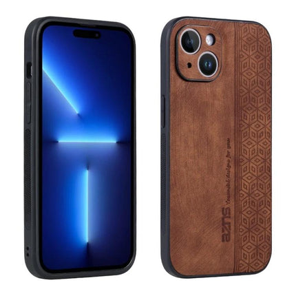 AZNS 3D Embossed Phone Case for Everyday iPhone Protection - brown leather TPU hybrid iPhone 15 protective case with grip and embossed pattern