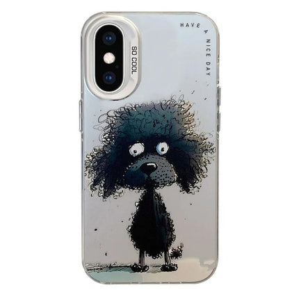 Animal Pattern Phone Case For Everyday Use - slim TPU+PC clear case with cartoon black poodle illustration, camera cutout, durable everyday protection