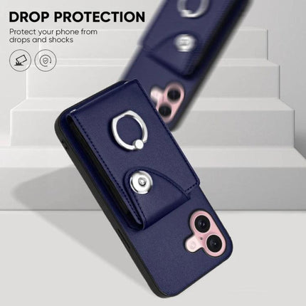 Card Holder Ring Stand Case For IPhone 16 And 15 Pro Max 15 Pro 15 Plus navy PU wallet case with ring stand and six card slots, drop protection