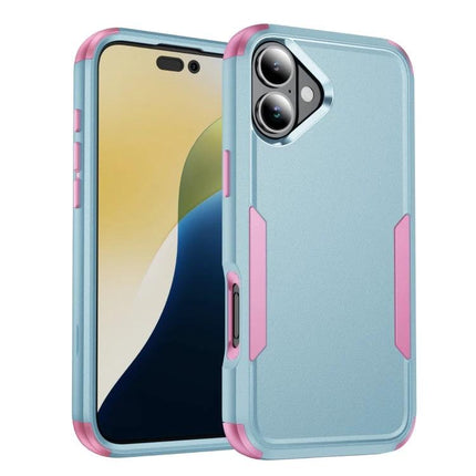iPhone 16 Shockproof Case for Everyday Protection - slim blue TPU+PC dual-layer case with pink accents, drop-resistant grip for commuting and daily use